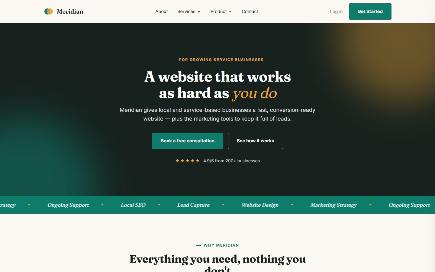 Meridian demo homepage hero