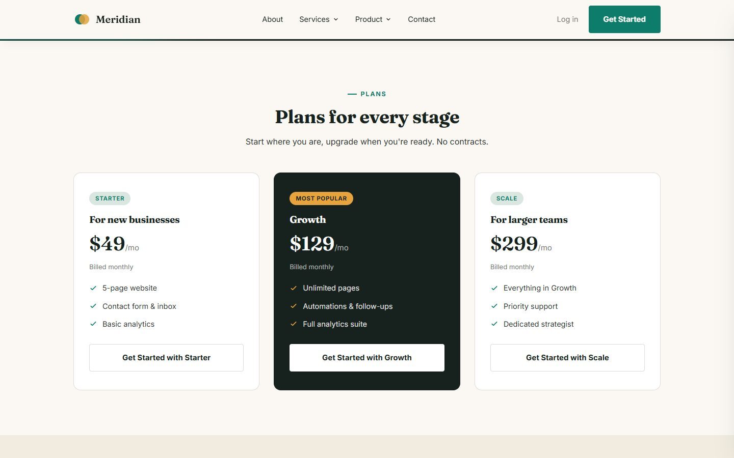 Meridian demo pricing plans