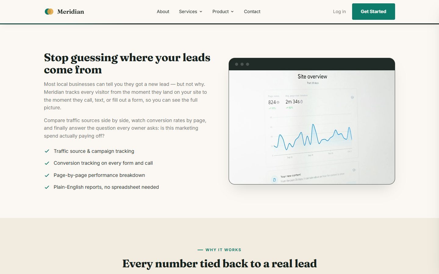 Meridian demo product page with analytics